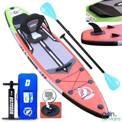 an image of an inflatable kayak with paddles and paddle board