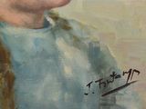 painting of a young girl with long braids and a blue shirt
