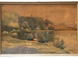 a picture of a painting of a boat on the water