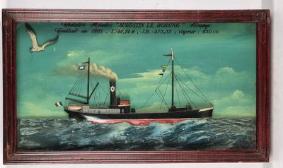 une photo d'un tableau représentant un navire en mer