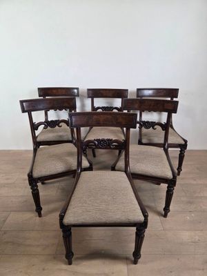 set of six antique dining chairs with upholstered seats