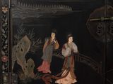 oriental painting of a woman and a man on a black background