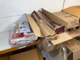 many boxes that are sitting on a shelf