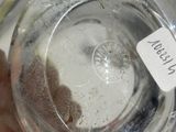 someone is holding a glass of water with a label on it