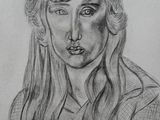 pencil drawing of a woman ' s face with long hair