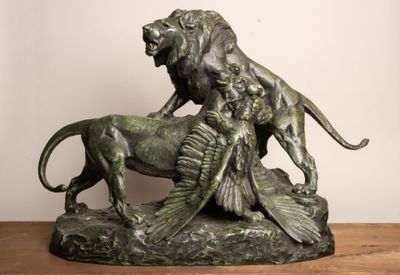 Maximilien Louis FIOT (1886-1953) Lion et lionne chassant un…