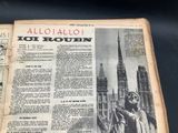 an old newspaper with a picture of a statue in front of a building