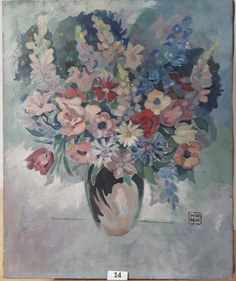 une peinture de fleurs dans un vase sur une table