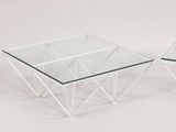 pair of mid century modern glass and chrome coffee tables