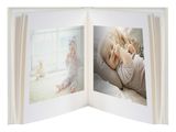 two pictures of a baby and a dog in a book
