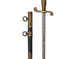 a close up of a sword on a white background with a white background