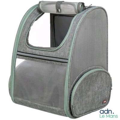 un sac gris et vert contenant un téléphone portable
