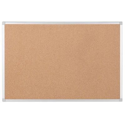 a cork board with a white frame on a white background