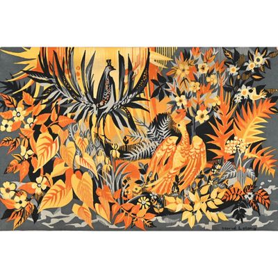 une image représentant un tapis orné d'un oiseau et de fleurs