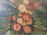 a painting of flowers in a vase on a table