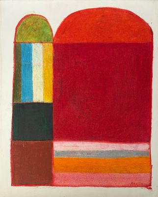 une image représentant un tableau sur lequel figure un objet rouge, jaune, bleu et vert