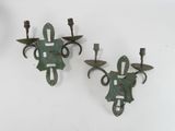 pair of antique iron wall sconces with green pat finish