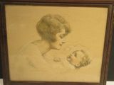dessin d'une femme tenant un bébé dans ses bras