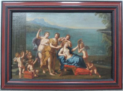 tableau représentant un tableau dans lequel on voit un groupe de femmes jouant avec un bébé