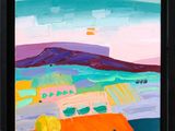 an image of a painting of a landscape with a bus in the foreground