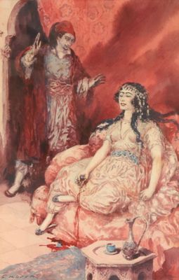 an image of a painting of a woman sitting on a bed