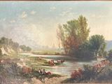 painting of a river scene with cattle and a man on horseback