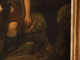 painting of a boy with a dog in a rocky landscape