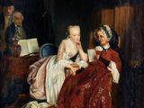 un tableau représentant deux femmes assises dans une pièce, dont l'une lit un livre