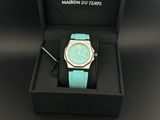 tiffany blue watch in a black box with a silver clasp