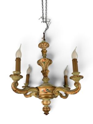 an image of a chandelier with three candles hanging from it ' s ceiling