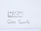 a white envelope with a black stamp that says sorry sale