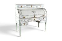 SECRETAIRE à cylindre à décor relaqué crème à rechampis vert…