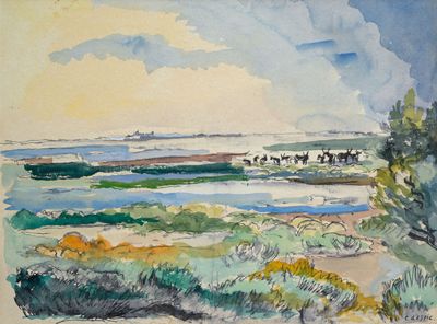 une aquarelle représentant une vue de plage
