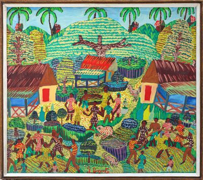an image of a painting of a village with people in it