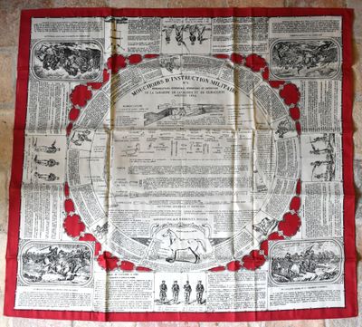 an image of a red and white table cloth with a picture of a map on it