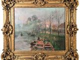 an image of a painting of people in a boat on a river