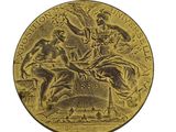 an image of a gold coin with the image of a woman on a horse