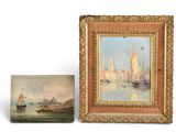deux tableaux représentant des bateaux sur l'eau et un tableau représentant une ville