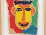 an image of a painting of a man ' s face in a wooden frame