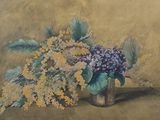 une peinture de fleurs dans un vase sur une table