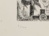a black and white drawing of a man sitting at a table