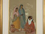 an image of a painting of a group of women sitting on the ground