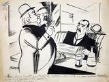 drawing of a cartoon of a man and a woman sitting at a table