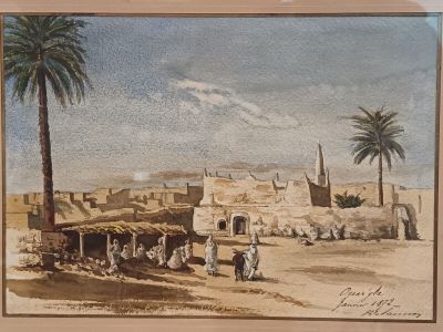 Ecole XIXème - Ouar'gla, aquarelle et encre signée, datée "j…