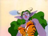 an image of a cartoon picture of a woman with a tiger on her shoulder