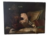 une image représentant un tableau où l'on voit un bébé assis sur une table à côté d'un livre