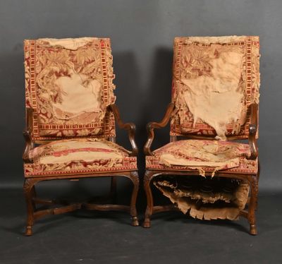 pair of 19th century french armchairs with tapestry upholstered seats