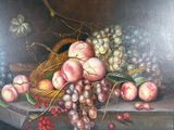 a painting of a basket of fruit on a table