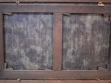 an old wooden window with a glass pane in it