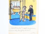 a drawing of a man and a woman talking to each other